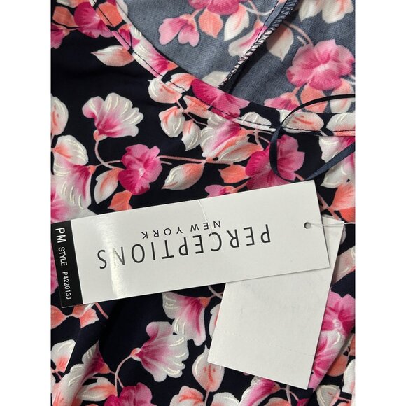 Perceptions Women Petite Floral Pink Fit Flare Midi Dress PM Short Sleeve NWT 17 - Picture 5 of 6